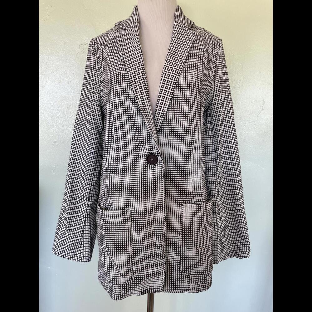 Max Studio White Black Windowpane Jacket Blazer Large L 15-0028